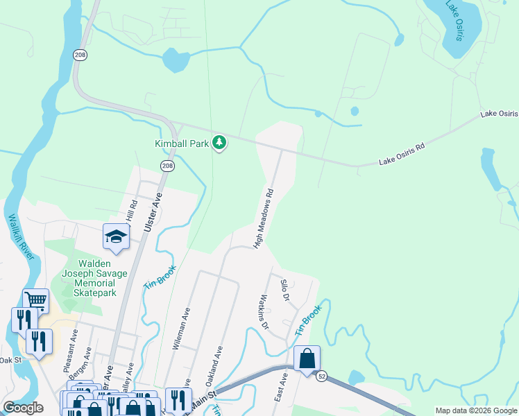 map of restaurants, bars, coffee shops, grocery stores, and more near 162 High Meadows Road in Walden