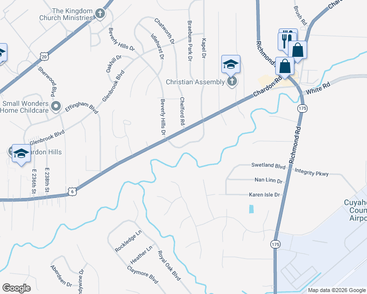 map of restaurants, bars, coffee shops, grocery stores, and more near 25100 Edgemont Road in Richmond Heights