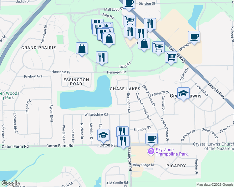 map of restaurants, bars, coffee shops, grocery stores, and more near 2645 Harbor Drive in Joliet