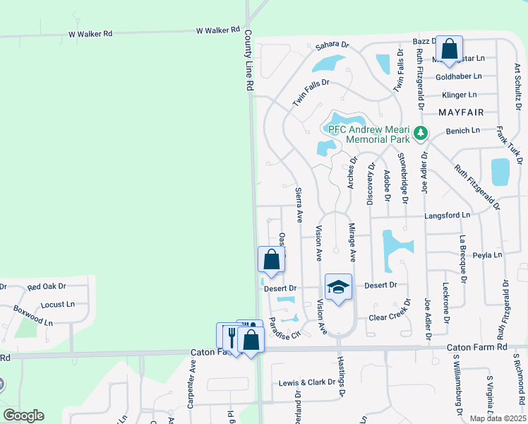 map of restaurants, bars, coffee shops, grocery stores, and more near 2729 Canyon Drive in Plainfield