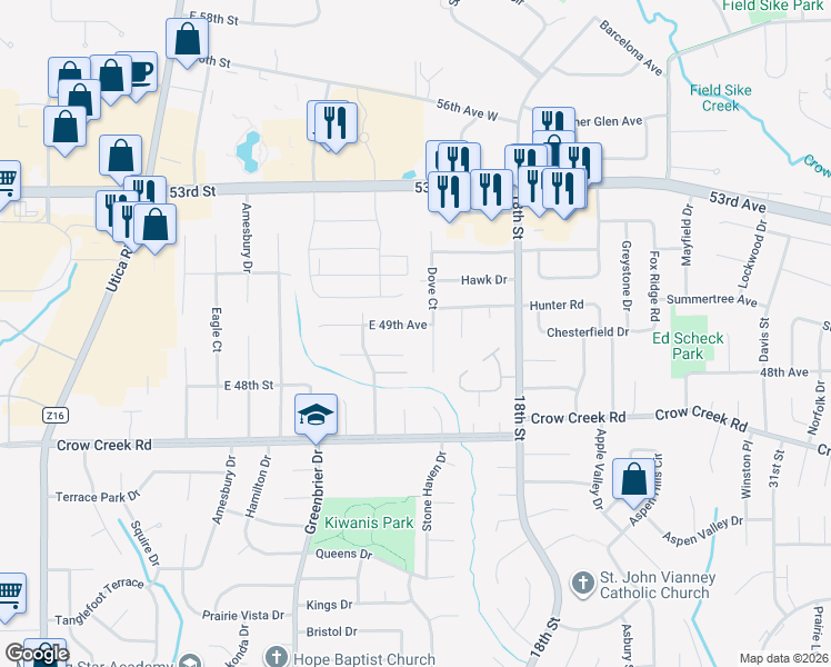 map of restaurants, bars, coffee shops, grocery stores, and more near 4837-4899 East 49th Avenue in Bettendorf