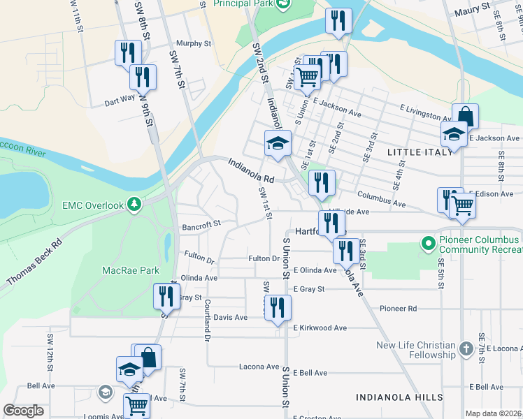 map of restaurants, bars, coffee shops, grocery stores, and more near 1946 Southwest 1st Street in Des Moines