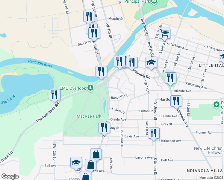 map of restaurants, bars, coffee shops, grocery stores, and more near 814 Taylor Street in Ankeny