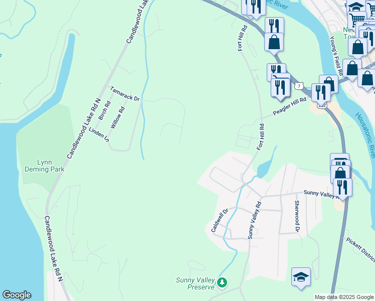 map of restaurants, bars, coffee shops, grocery stores, and more near 23 Fox Run in New Milford