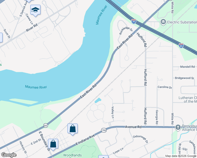 map of restaurants, bars, coffee shops, grocery stores, and more near 28887 E River Rd in Perrysburg