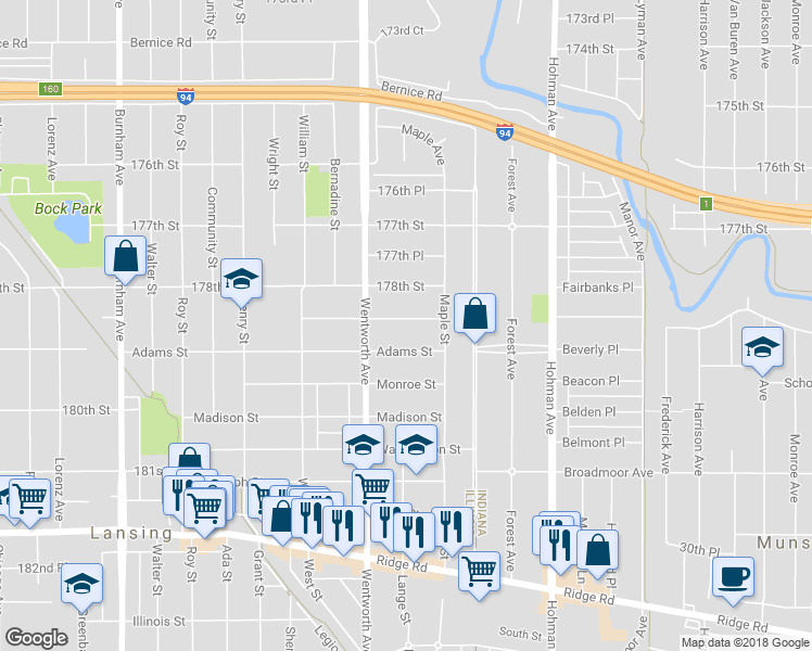 map of restaurants, bars, coffee shops, grocery stores, and more near 3639 Jackson Street in Lansing