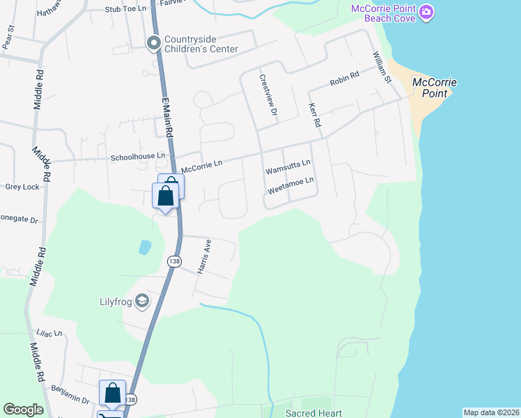 map of restaurants, bars, coffee shops, grocery stores, and more near 89 Wampanoag Drive in Portsmouth