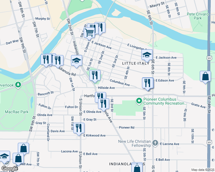 map of restaurants, bars, coffee shops, grocery stores, and more near 236 Hillside Avenue in Des Moines
