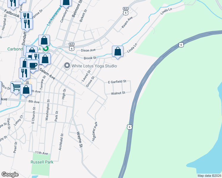 map of restaurants, bars, coffee shops, grocery stores, and more near 14 Coolidge Ave in Carbondale