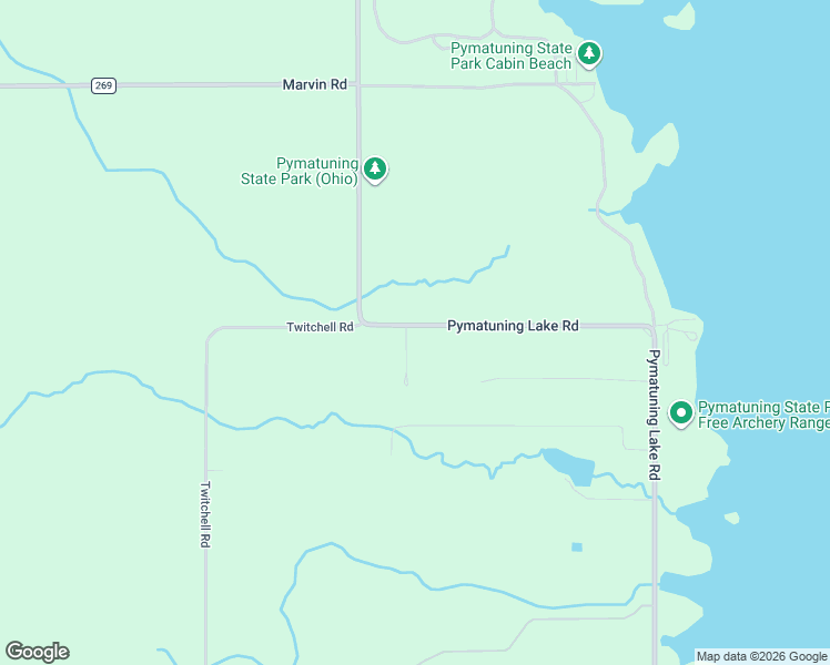 map of restaurants, bars, coffee shops, grocery stores, and more near 6796 Pymatuning Lake Road in Andover