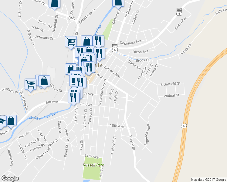 map of restaurants, bars, coffee shops, grocery stores, and more near 50 Park St in Carbondale