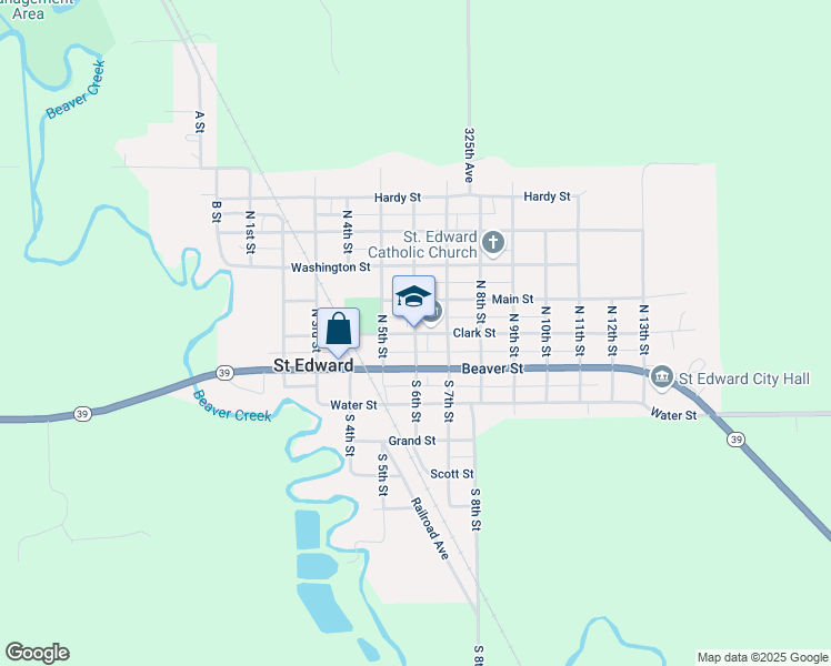 map of restaurants, bars, coffee shops, grocery stores, and more near 601 Clark Street in Saint Edward