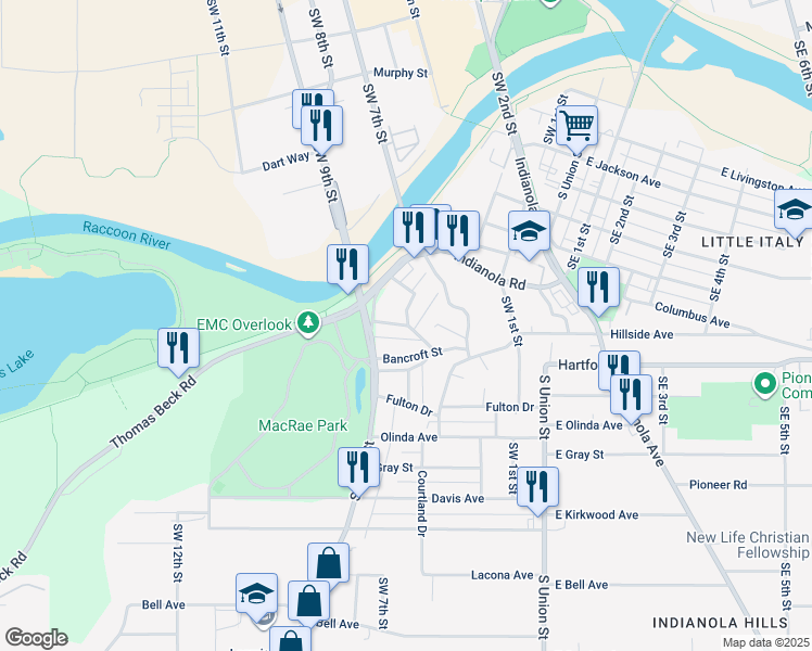 map of restaurants, bars, coffee shops, grocery stores, and more near 733 Taylor Street in Des Moines