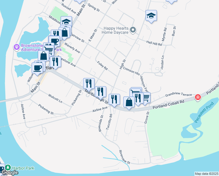 map of restaurants, bars, coffee shops, grocery stores, and more near 12 High Street in Portland
