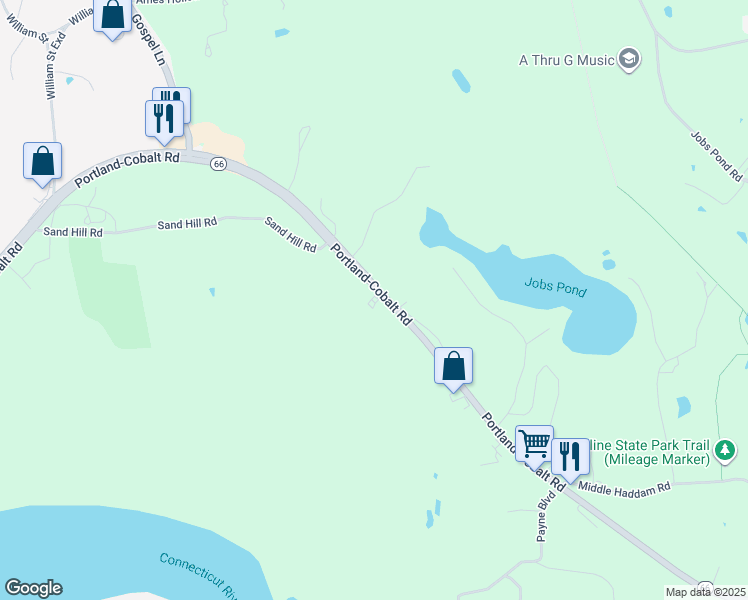 map of restaurants, bars, coffee shops, grocery stores, and more near 1113 Portland-Cobalt Road in Portland