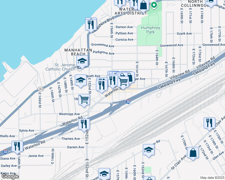 map of restaurants, bars, coffee shops, grocery stores, and more near in Cleveland
