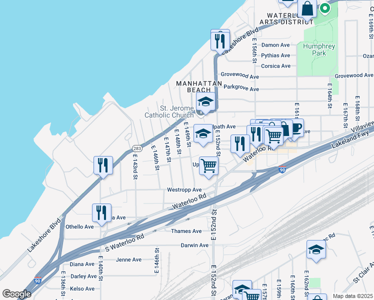 map of restaurants, bars, coffee shops, grocery stores, and more near 432 East 149th Street in Cleveland