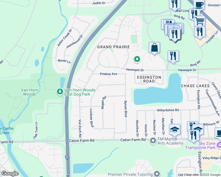 map of restaurants, bars, coffee shops, grocery stores, and more near 3408 Lockner Boulevard in Joliet