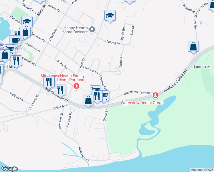 map of restaurants, bars, coffee shops, grocery stores, and more near 3 Buddy Lane in Portland