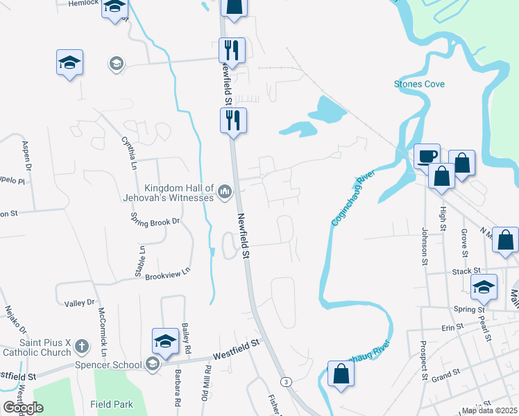 map of restaurants, bars, coffee shops, grocery stores, and more near 432r Newfield Street in Middletown