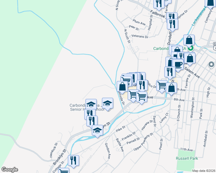 map of restaurants, bars, coffee shops, grocery stores, and more near 100 Westgate Drive in Carbondale