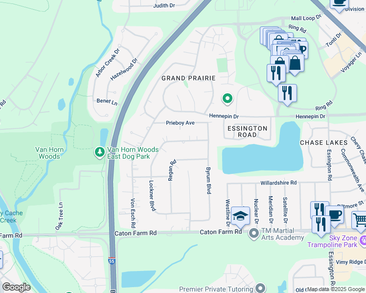 map of restaurants, bars, coffee shops, grocery stores, and more near 3408 Lockner Boulevard in Joliet
