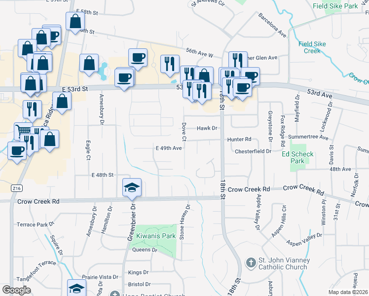 map of restaurants, bars, coffee shops, grocery stores, and more near 4899 East 49th Avenue in Bettendorf
