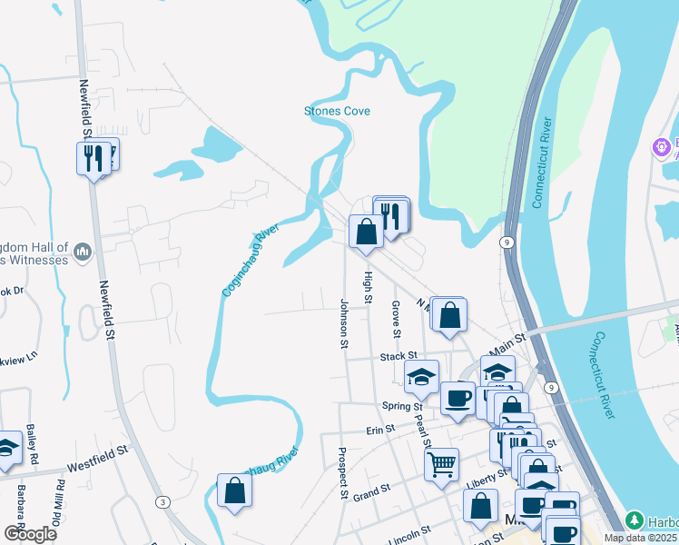 map of restaurants, bars, coffee shops, grocery stores, and more near 135 Johnson Street in Middletown