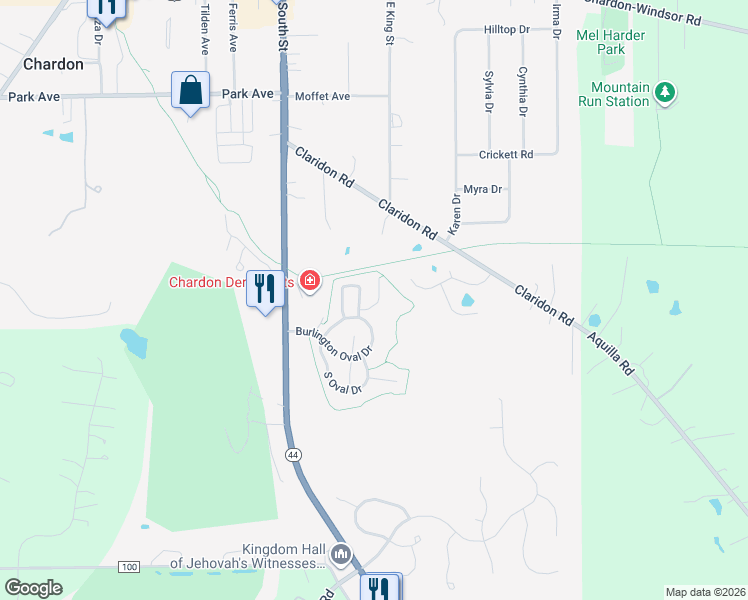 map of restaurants, bars, coffee shops, grocery stores, and more near 508 Brandon Court in Chardon