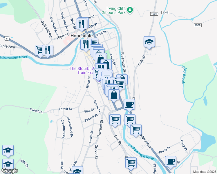 map of restaurants, bars, coffee shops, grocery stores, and more near 618 Main St in Honesdale