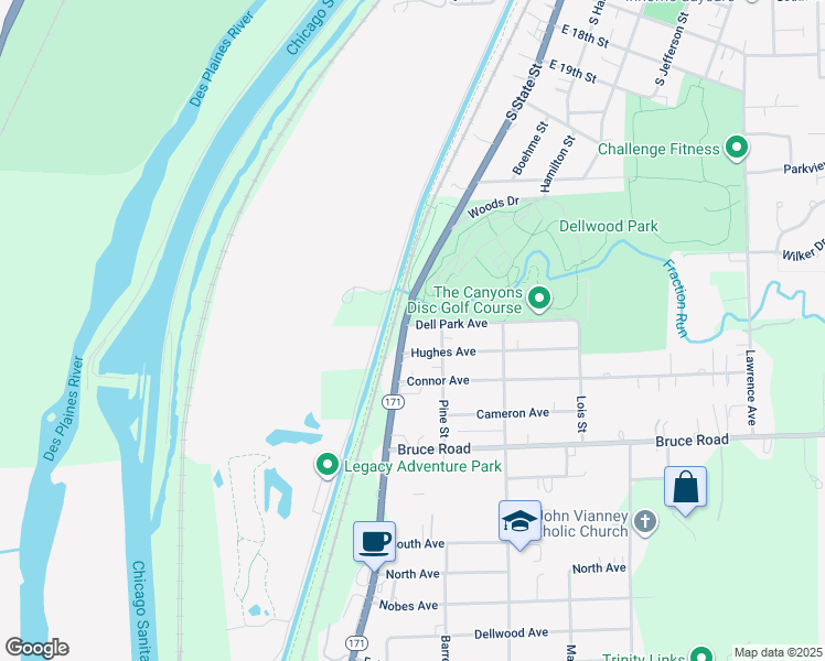 map of restaurants, bars, coffee shops, grocery stores, and more near 1626 Lockport Road in Lockport
