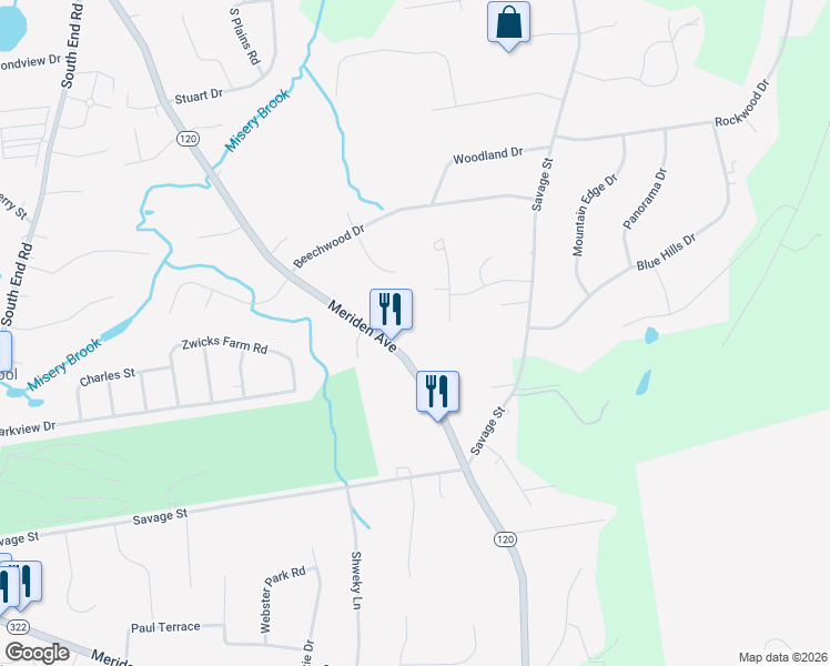map of restaurants, bars, coffee shops, grocery stores, and more near 1149 Meriden Avenue in Southington