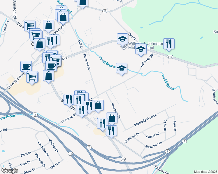 map of restaurants, bars, coffee shops, grocery stores, and more near 167 Halls Hill Road in Colchester