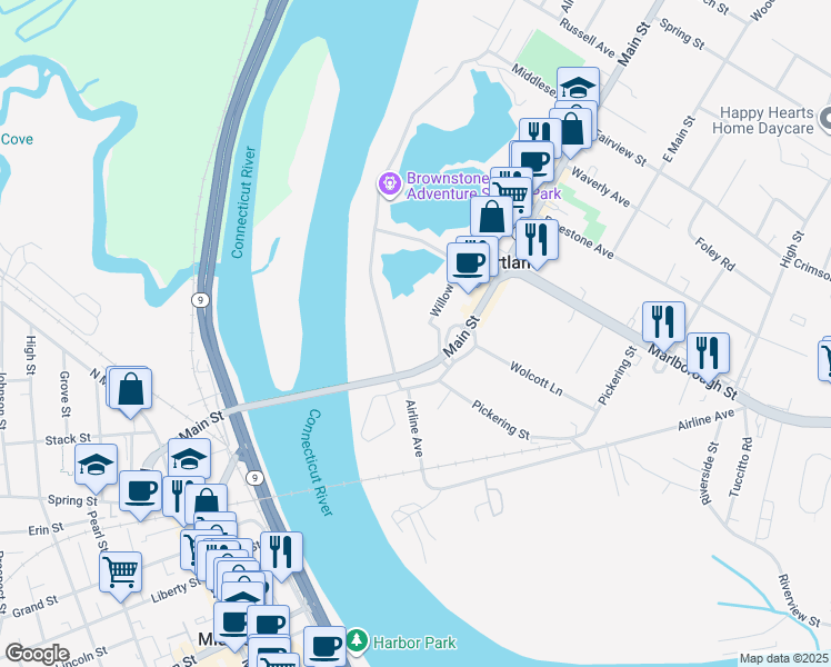 map of restaurants, bars, coffee shops, grocery stores, and more near 80c Main Street in Portland