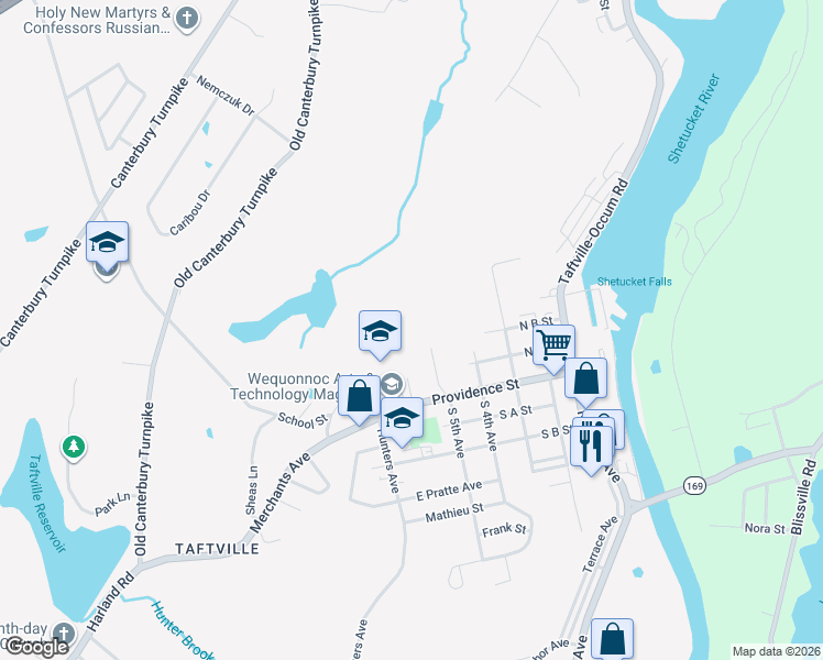 map of restaurants, bars, coffee shops, grocery stores, and more near 24 North 5th Avenue in Norwich