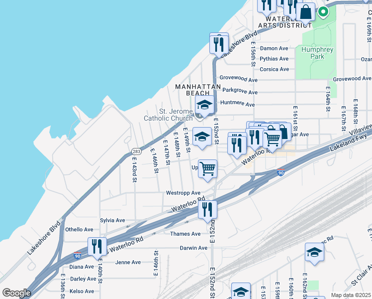 map of restaurants, bars, coffee shops, grocery stores, and more near 432 East 149th Street in Cleveland