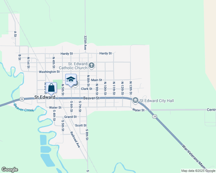 map of restaurants, bars, coffee shops, grocery stores, and more near 201-249 North 10th Street in Saint Edward