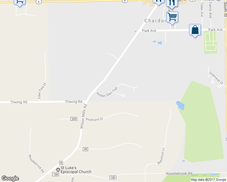 map of restaurants, bars, coffee shops, grocery stores, and more near 113 Hidden Glen Trail in Chardon