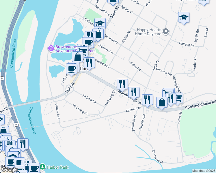 map of restaurants, bars, coffee shops, grocery stores, and more near 75 Marlborough Street in Portland
