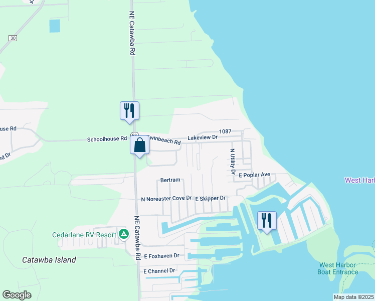 map of restaurants, bars, coffee shops, grocery stores, and more near 5141 East Bay Pointe Circle in Port Clinton