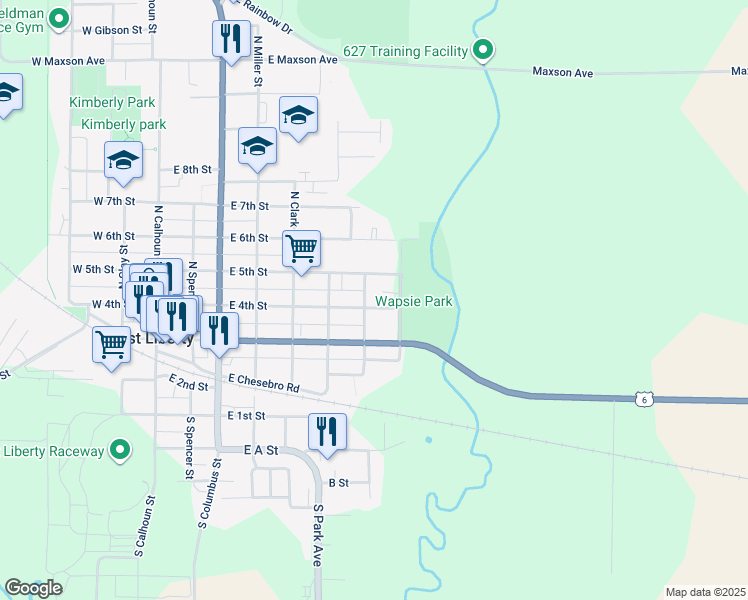 map of restaurants, bars, coffee shops, grocery stores, and more near 707 East 4th Street in West Liberty