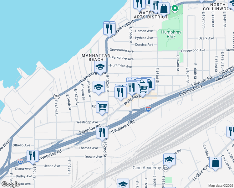 map of restaurants, bars, coffee shops, grocery stores, and more near 15218 Shiloh Road in Cleveland