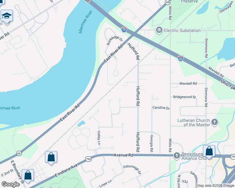 map of restaurants, bars, coffee shops, grocery stores, and more near 236 Blue Harbor Ct in Perrysburg