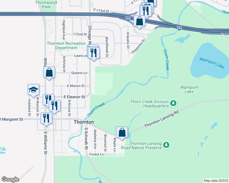 map of restaurants, bars, coffee shops, grocery stores, and more near in Thornton