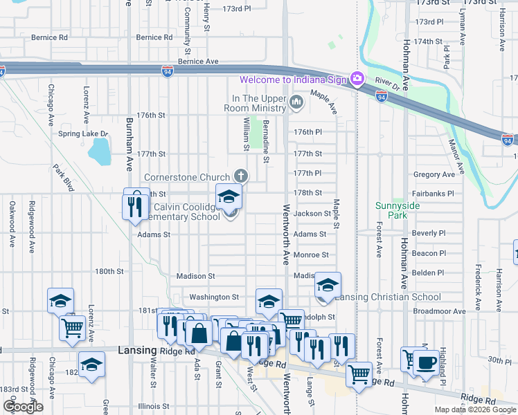 map of restaurants, bars, coffee shops, grocery stores, and more near 3531 Jackson Street in Lansing