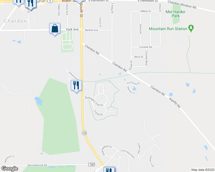map of restaurants, bars, coffee shops, grocery stores, and more near 512 Brandon Court in Chardon