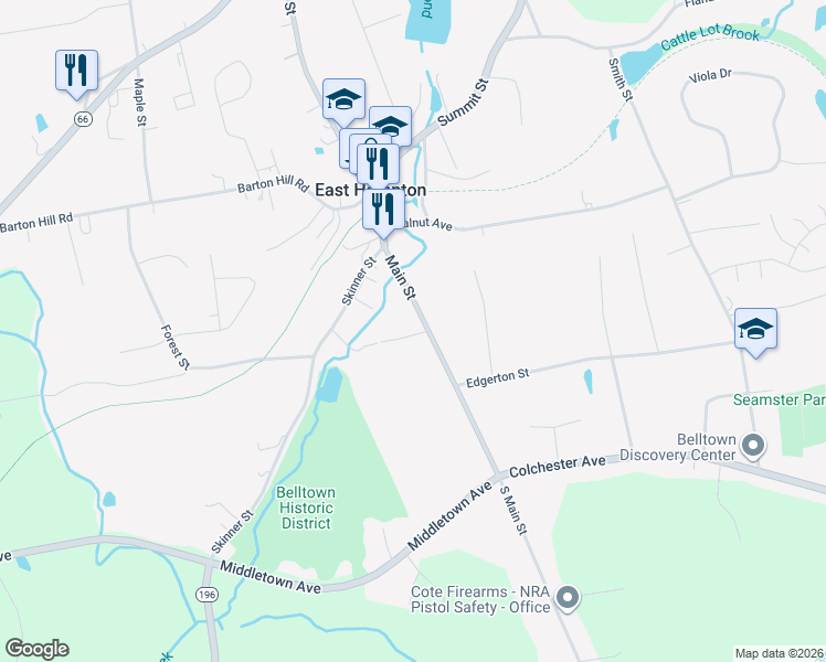 map of restaurants, bars, coffee shops, grocery stores, and more near 29 Niles Street in East Hampton
