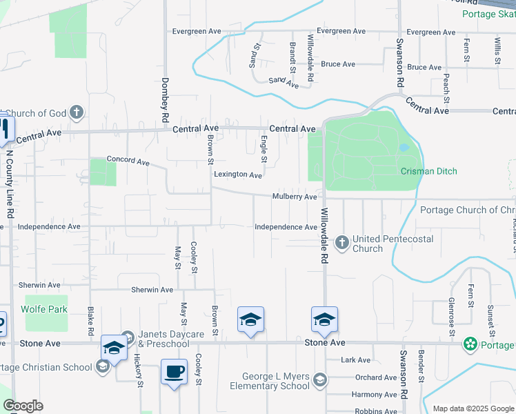 map of restaurants, bars, coffee shops, grocery stores, and more near 2700-2796 Oakwood Street in Portage