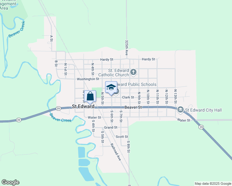 map of restaurants, bars, coffee shops, grocery stores, and more near 601 Clark Street in Saint Edward