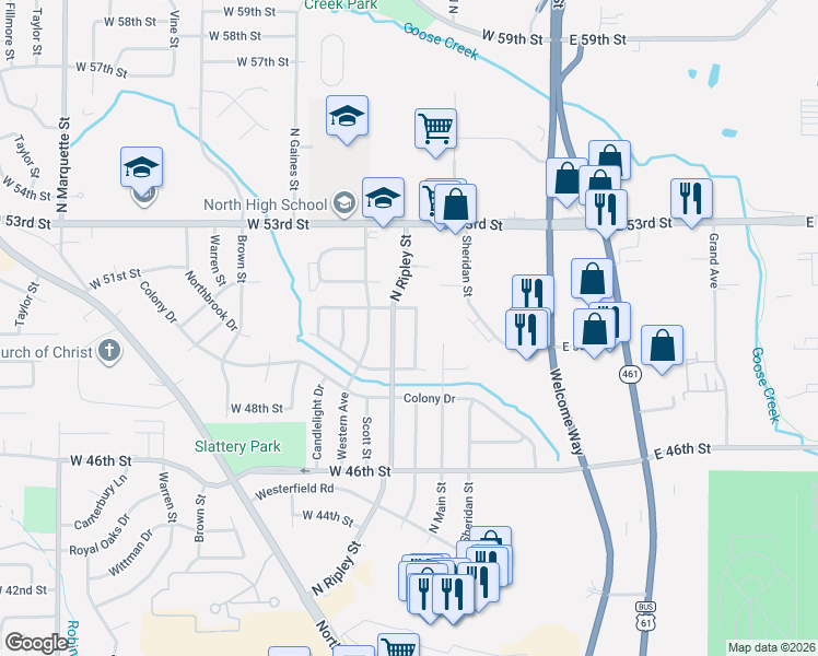 map of restaurants, bars, coffee shops, grocery stores, and more near 4925 North Ripley Street in Davenport